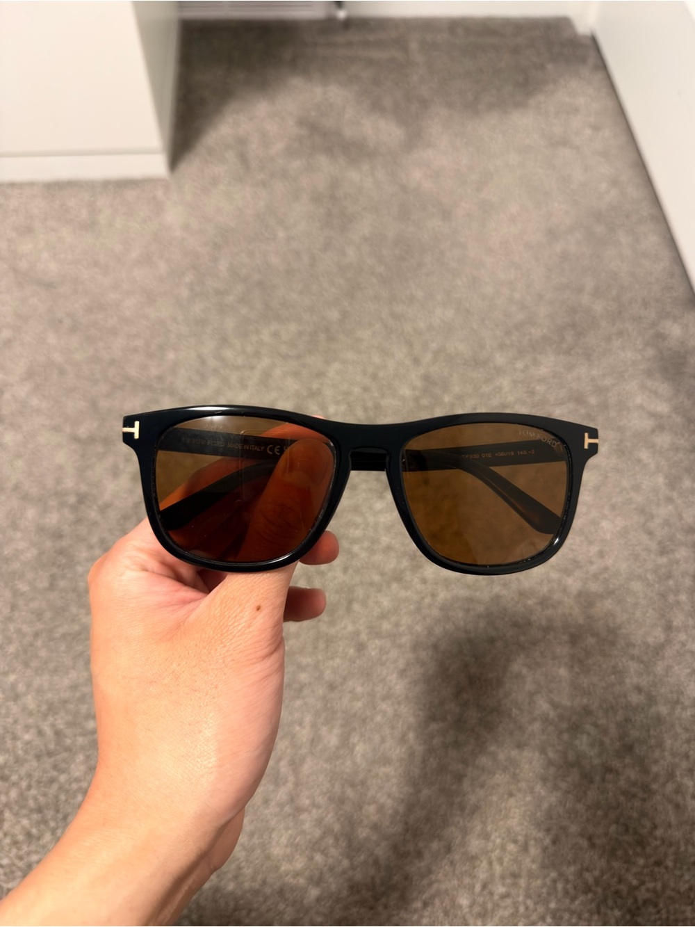 Tom Ford Black Sunglasses with Brown Lenses and Gold Temple Accents